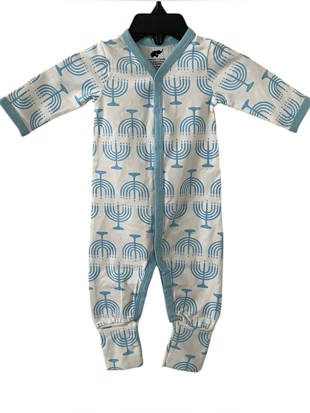 Monica + Andy Boy’s Blue White Light the Menorah One Piece Onesie Size NB